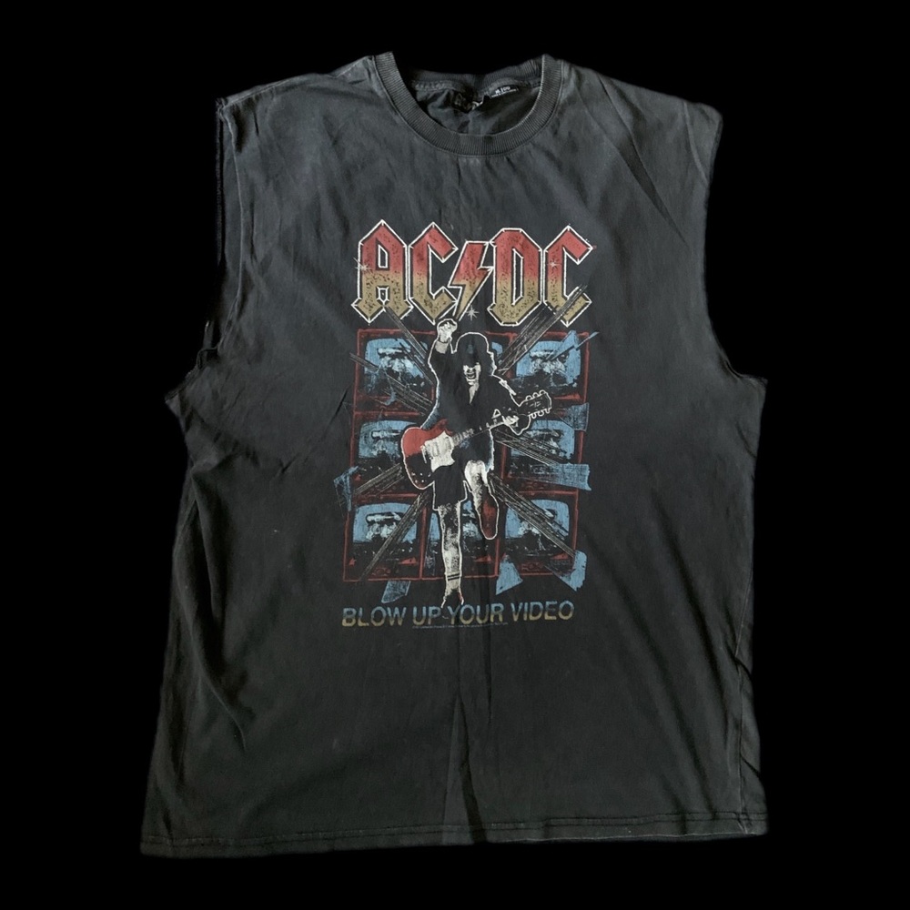 AC/DC Black Logo Crewneck Tee with Embossed Neck Label